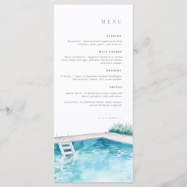 Födelsedag Menu | Menyn Firande | BASSÄNG PARTY Meny (Framsida)