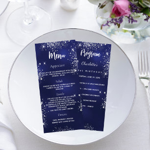 Födelsedag Menu-programmet - marinblå sparkler i s Reklamkort