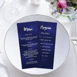 Födelsedag Menu-programmet, marinblått vitt Reklamkort