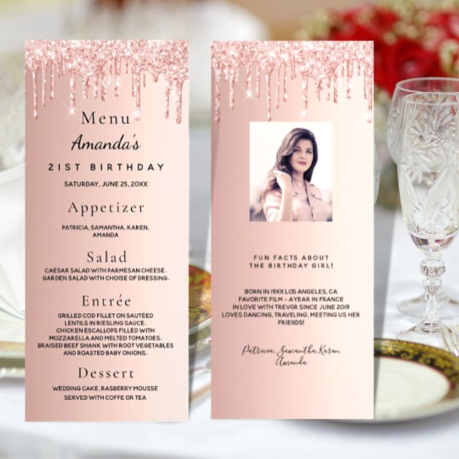 Födelsedag Menu ro guld glitter droppar roligt fak Reklamkort (Skapare uppladdad)