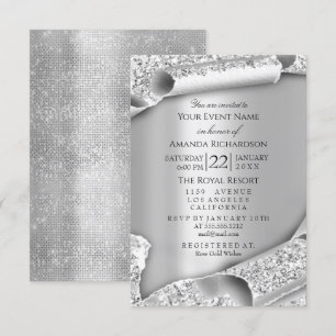 Födelsedag Möhippa 3D Grått Silver Glitter Inbjudningar