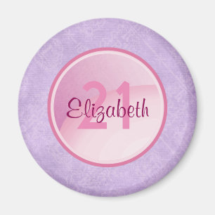 Födelsedag Monogram - Namn och ålder på en Rosa ci Magnet