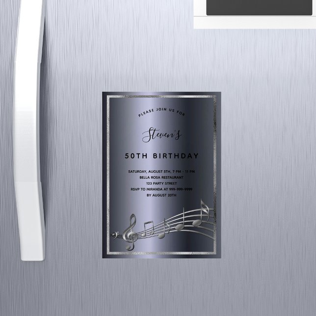 Födelsedag mörk silver musik noter inbjudningsmagn magnetisk inbjudningskort (Skapare uppladdad)