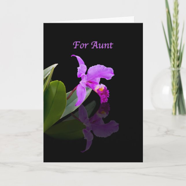 Födelsedag moster, Orchid reflekterad på svart Kort (Framsida)