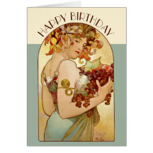 Födelsedag Mucha Fruit CC0358 Art nouveau-kort