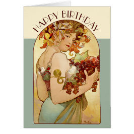 Födelsedag Mucha Fruit CC0358 Art nouveau-kort Hälsningskort