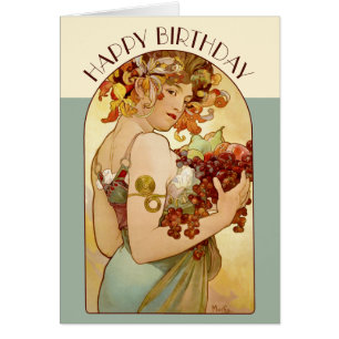 Födelsedag Mucha Fruit CC0358 Art nouveau-kort Hälsningskort