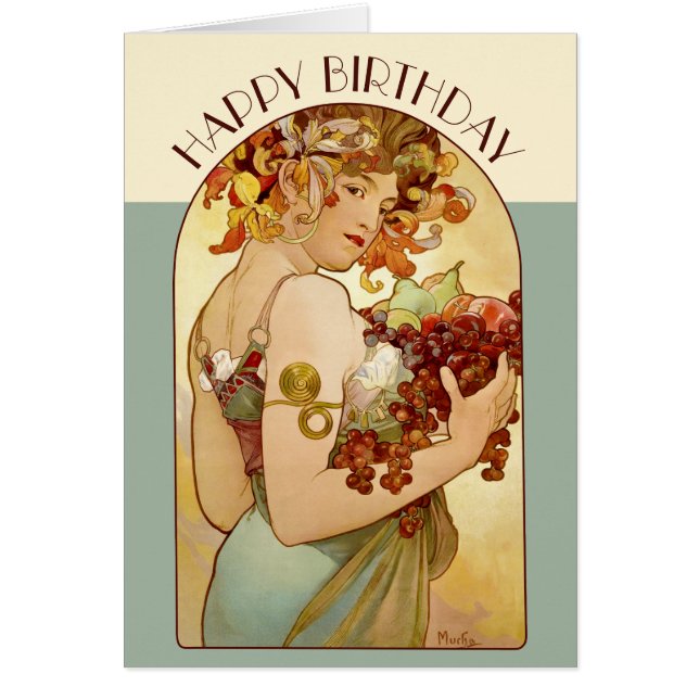 Födelsedag Mucha Fruit CC0358 Art nouveau-kort Hälsningskort (Framsidan)