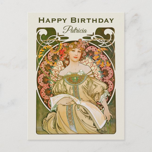 Födelsedag Mucha Reverie Daydröm Art nouveau CC103 Vykort (Framsida)