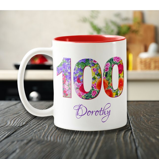 Födelsedag mugg 100 år blommigt namn mugg 100 daga (Skapare uppladdad)
