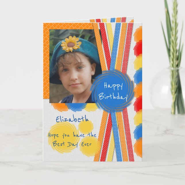 Födelsedag någonsin med foto och namn orange kort (Framsida)