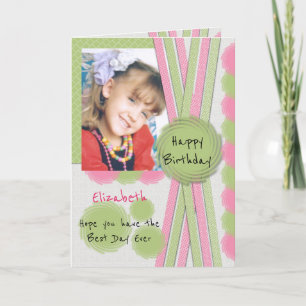 Födelsedag någonsin med foto och namn rosa kort