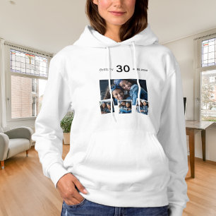 Födelsedag namn, ålders fotokollage blått t shirt