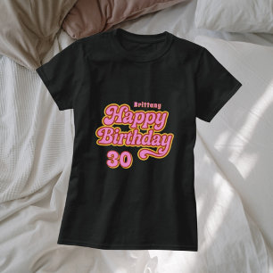 Födelsedag namn rosa vit retro 70:s svart t shirt