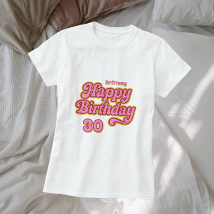 Födelsedag namn, rosa, vit retro 70 t shirt
