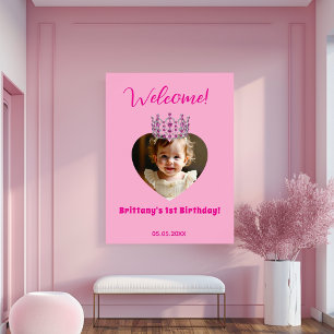 Födelsedag namn välkomnas rosa tiara flicka välkom poster