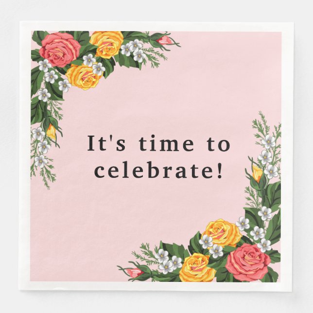 Födelsedag Napkin med blommor Pappersservett (Framsida)