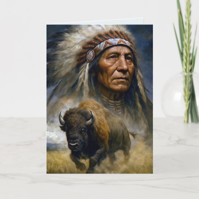 Födelsedag Native American hövding med Buffalo Kort (Framsida)