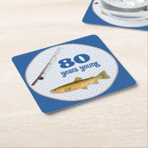 Födelsedag Navy Blue Vuxen Öring Fiskedesign Underlägg Papper Kvadrat