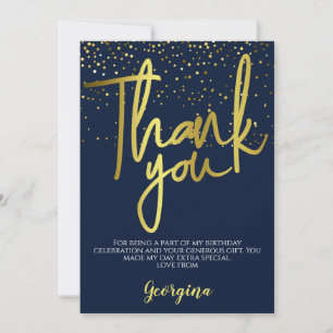 Födelsedag Navy Guld Typografi Tack Kort