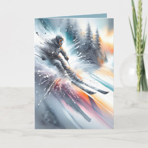 Födelsedag Nedhill Skier Watercolor Helgkort