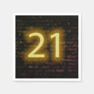 Födelsedag Neon 21-skylt på brickväggen Pappersservett