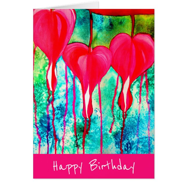 Födelsedag Neon rosa blödande hjärtan Hälsningskort (Framsidan)