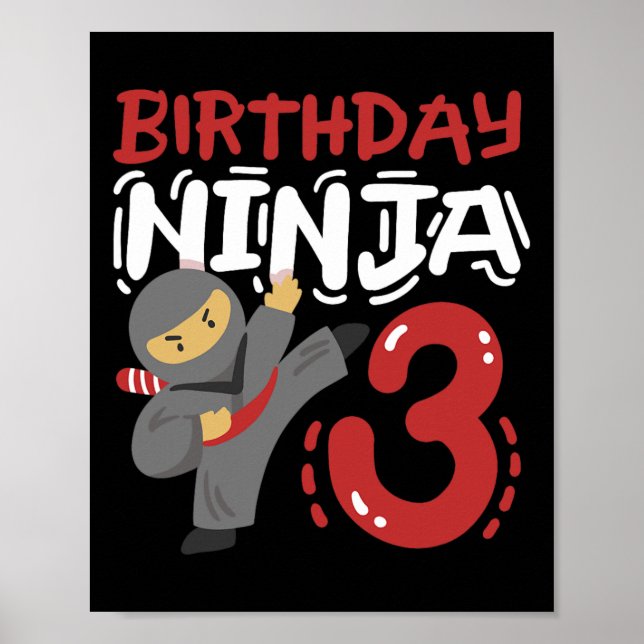 Födelsedag Ninja 3 år Gamla Karate Kids 3:e födels Poster (Framsidan)