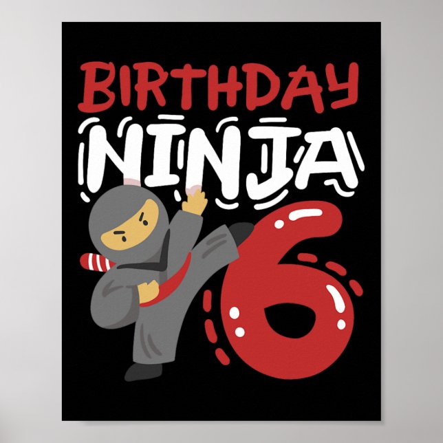 Födelsedag Ninja 6 år gammal Karate Kids 6e Birthd Poster (Framsidan)