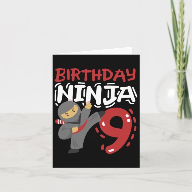 Födelsedag Ninja 9 år Gamla Karate Kids 9:e födels Kort (Framsida)