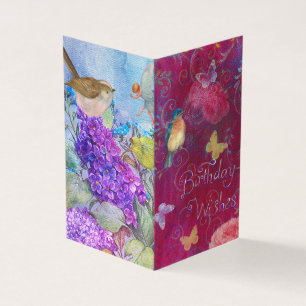 Födelsedag Önskemål med blommor Fågelfjäril Kort