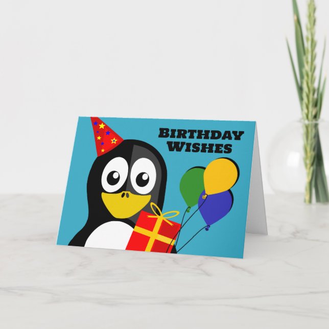 Födelsedag Önskemål med Redot Penguin till Party Kort (Framsida)
