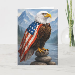 Födelsedag Örn vid en amerikansk Flagga Kap Kort