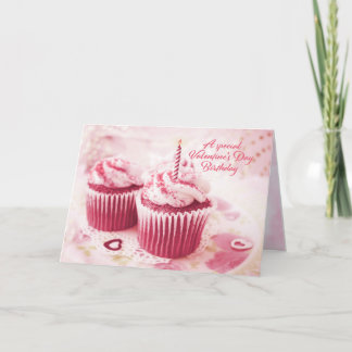 Födelsedag på Alla hjärtans dagars Rosa Muffinsar Helgkort