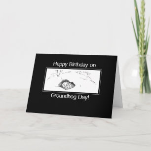 Födelsedag på Groundhog Day Black and White Kort