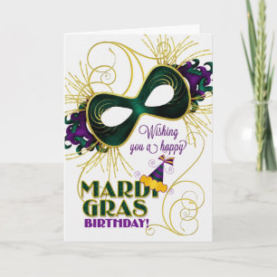 Födelsedag på Mardi Gras traditionella färger Kort