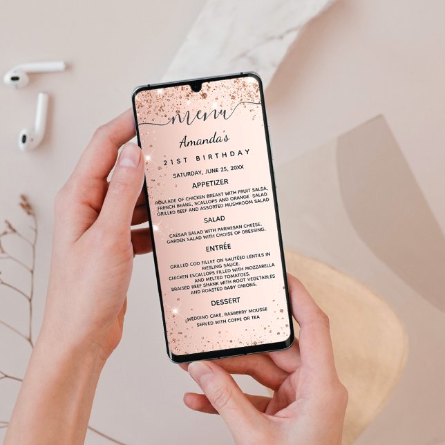 Födelsedag på middagsmenyn ro guld glitter inbjudningar (Skapare uppladdad)