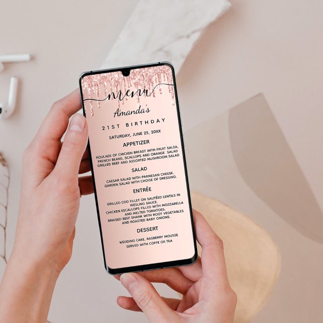 Födelsedag på middagsmenyn ro guld glitter inbjudningar (Skapare uppladdad)