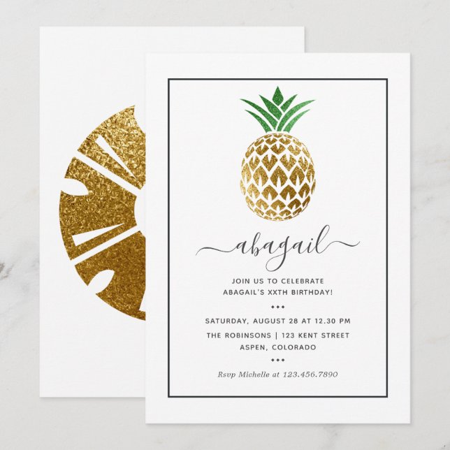 Födelsedag på sommaren med ananas inbjudningar (Fram/baksida)