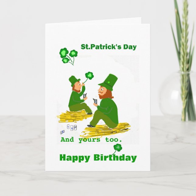 Födelsedag på St.Patrick-dagen, Gröntens Leprechau Kort (Framsida)