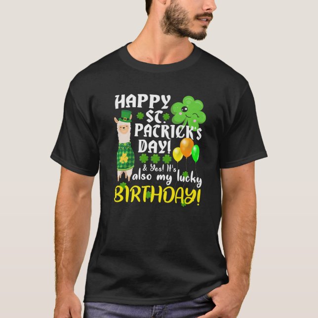 Födelsedag på St. Patricks dag Llama Shamr T Shirt (Framsida)