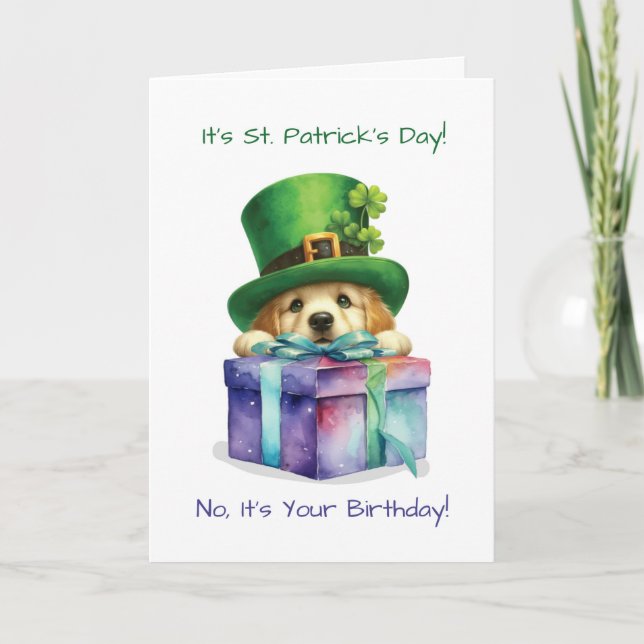 Födelsedag på St Patrick's Day Cute Hund med Hat Kort (Framsida)