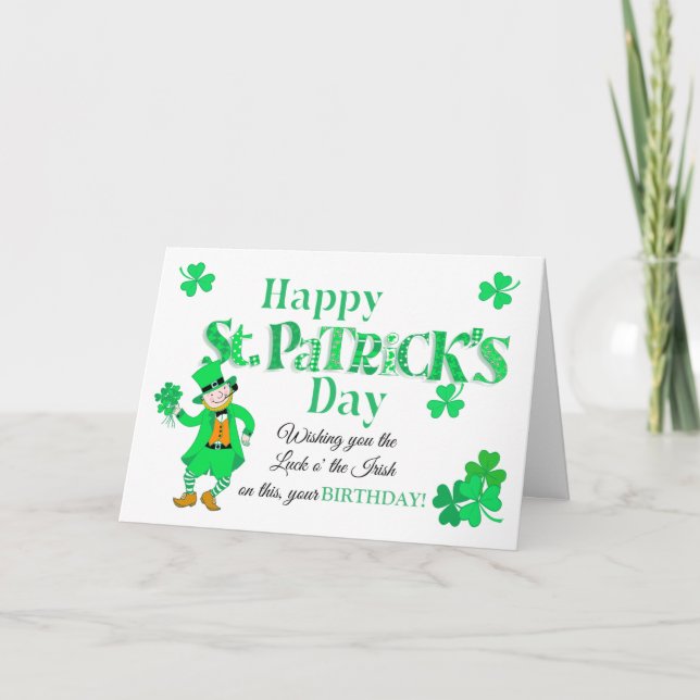 Födelsedag på St Patrick's Leprechaun Shamrocks Ca Helgkort (Framsida)