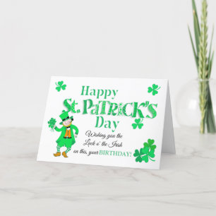 Födelsedag på St Patricks Leprechaun Shamrocks-kor Helgkort