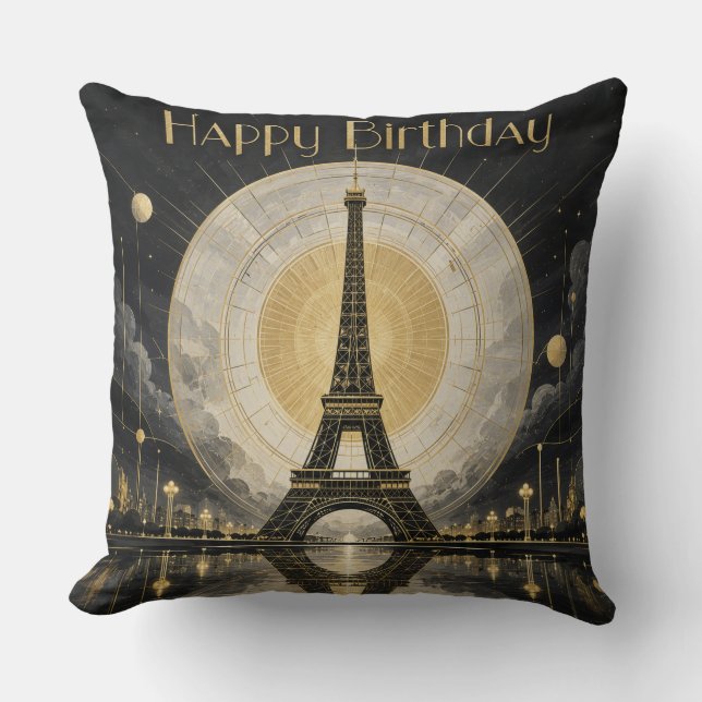 Födelsedag Paris Eiffeltornet Guld Deco Kudde (Framsida)