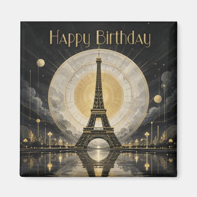 Födelsedag Paris Eiffeltornet Guld Deco Magnet (Framsidan)