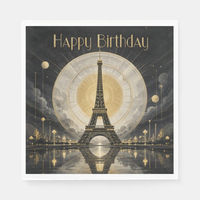 Födelsedag Paris Eiffeltornet Guld Deco Pappersservett (Framsidan)