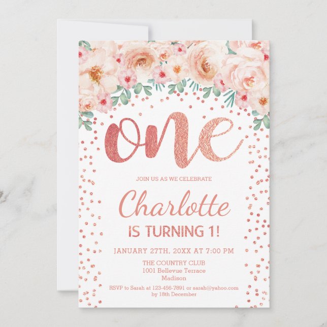 Födelsedag Party - Vit ros Guld Inbjudningar (Framsida)