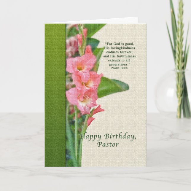 Födelsedag pastor, rosa Gladiolus Kort (Framsida)