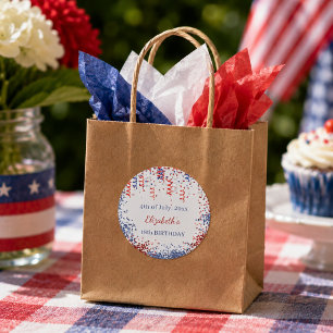 Födelsedag patriotisk USA röd vit blå Runt Klistermärke